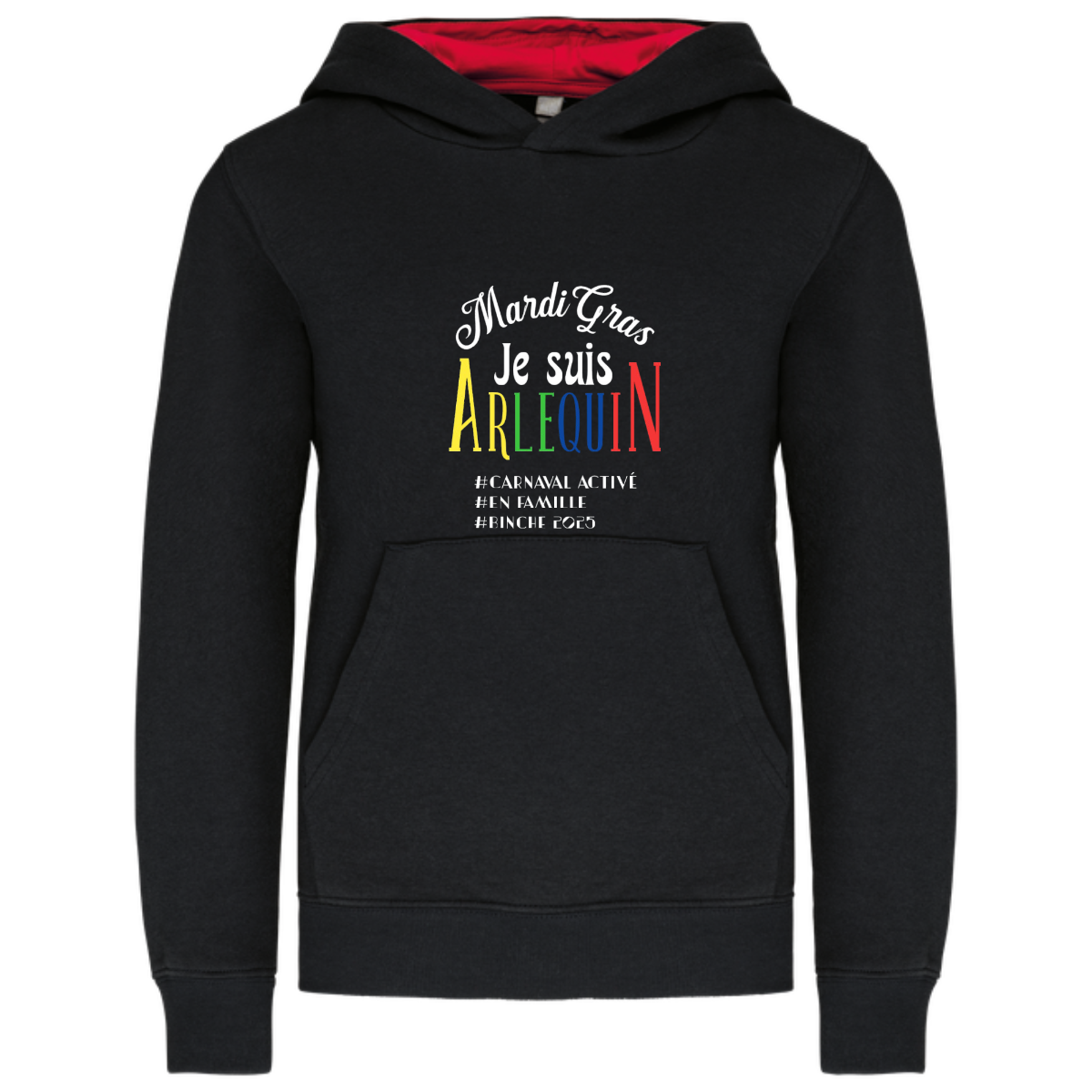 Sweat capuche colorée rouge femme arlequin