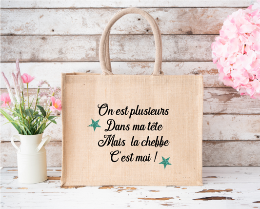 Sac en jute: texte humoristique "C'est moi la cheffe"