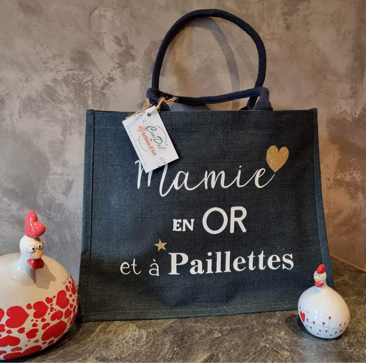 Sac en jute "......en or et à paillettes"