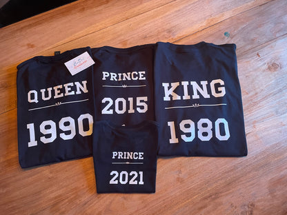 Tee-shirt courte manche numéro king/queen/prince