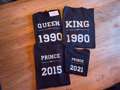 Tee-shirt courte manche numéro king/queen/prince