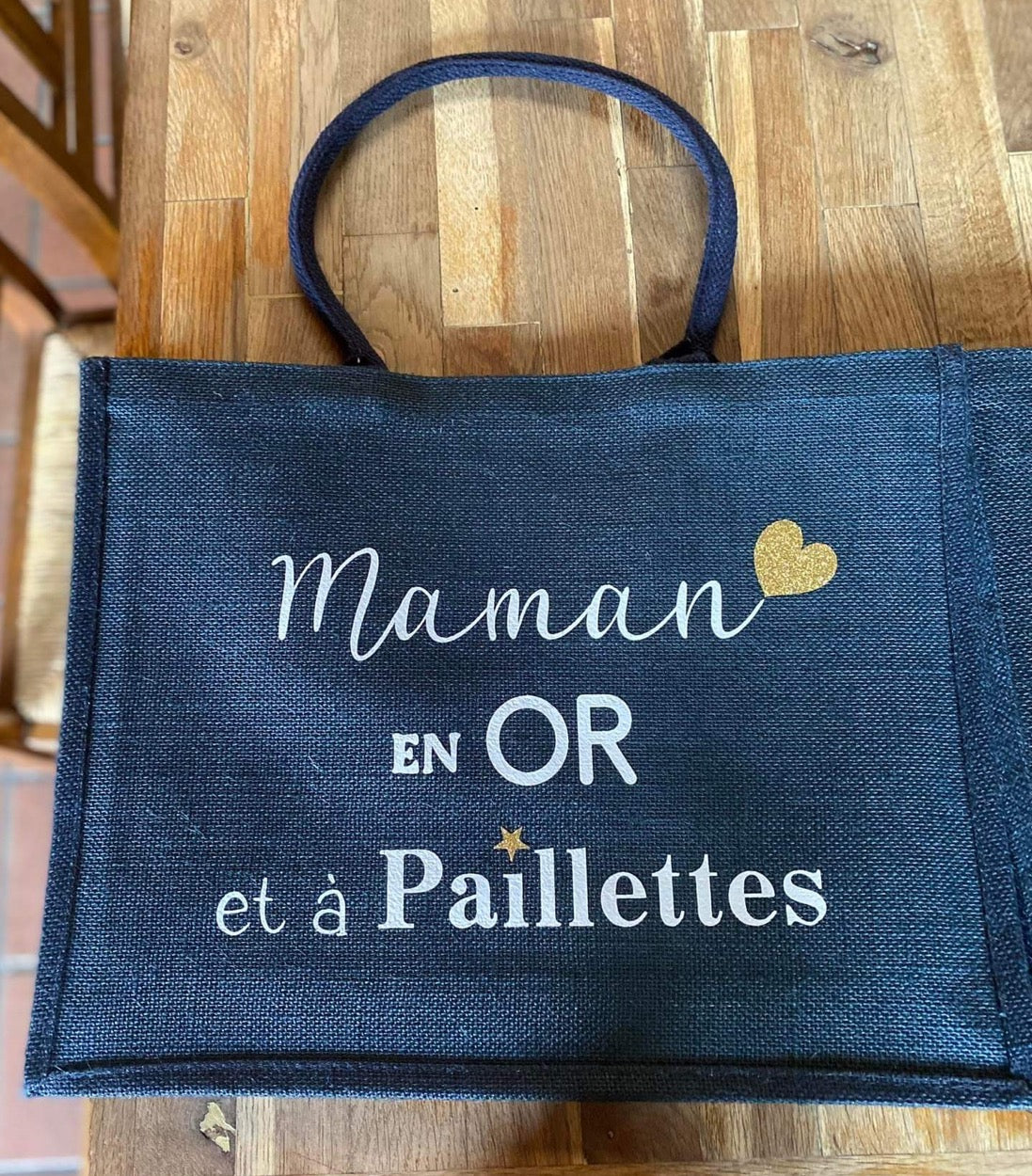 Sac en jute "......en or et à paillettes"