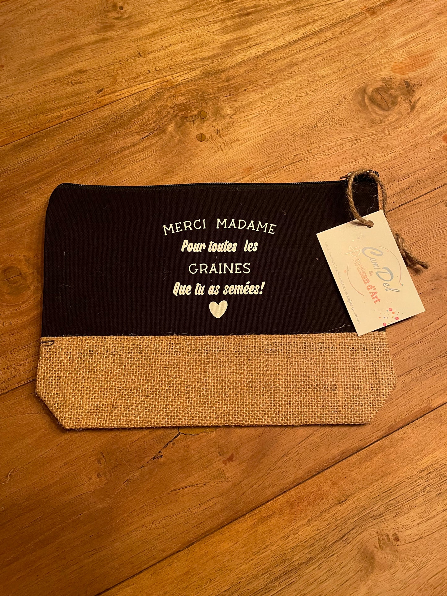 Pochette en toile de coton et jute