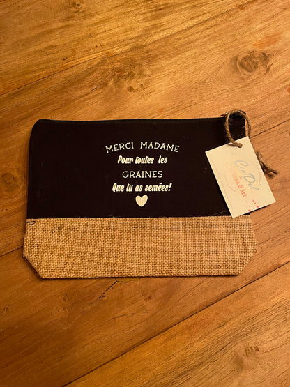 Pochette en toile de coton et jute