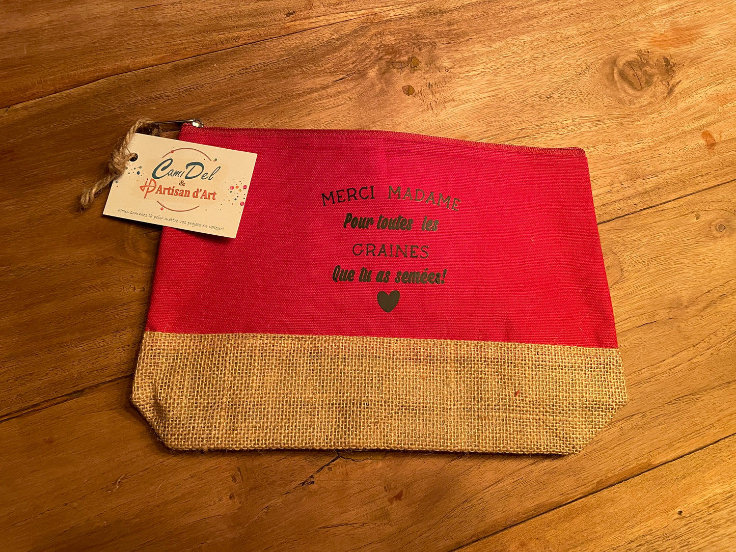 Pochette en toile de coton et jute