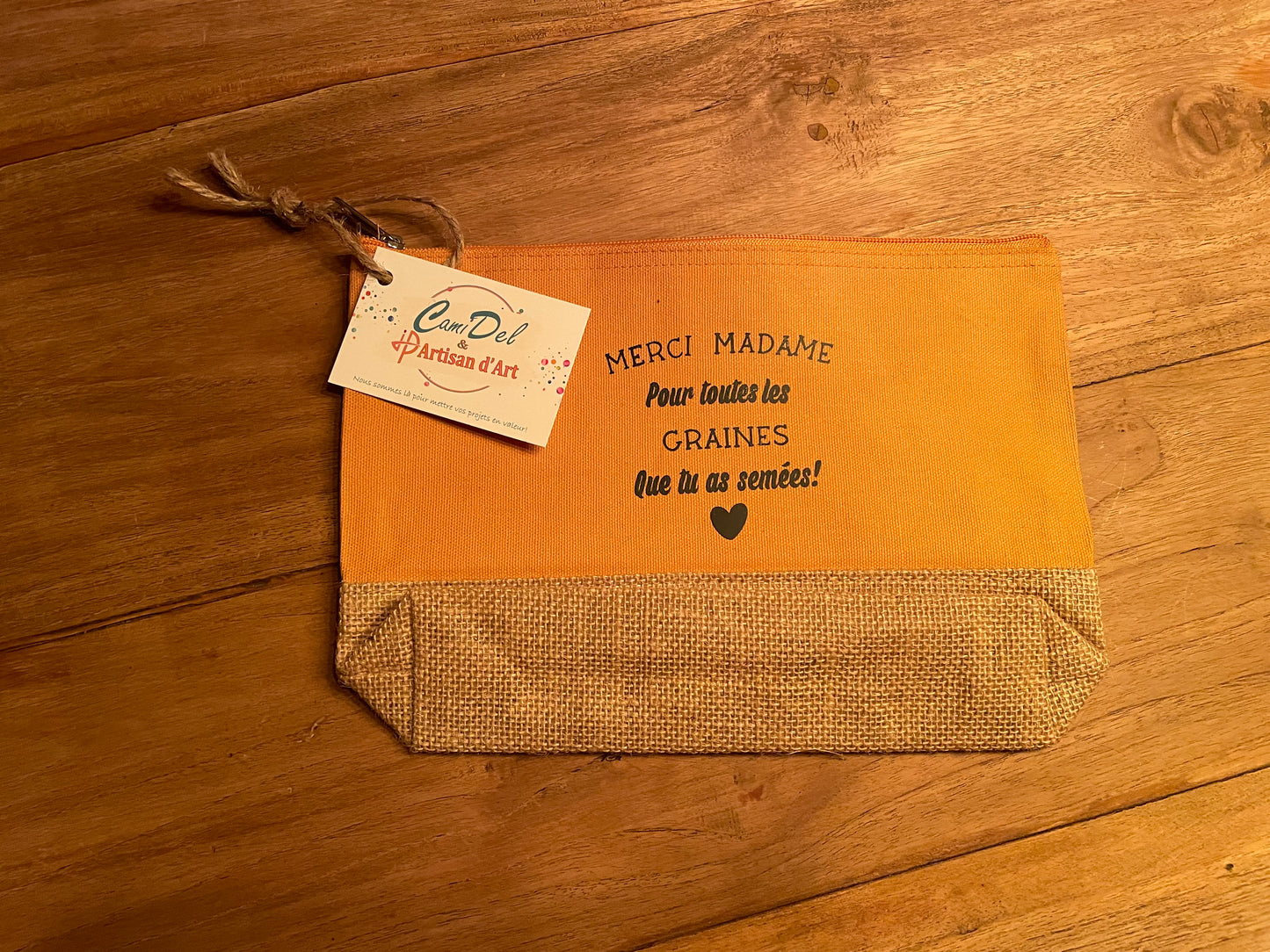 Pochette en toile de coton et jute