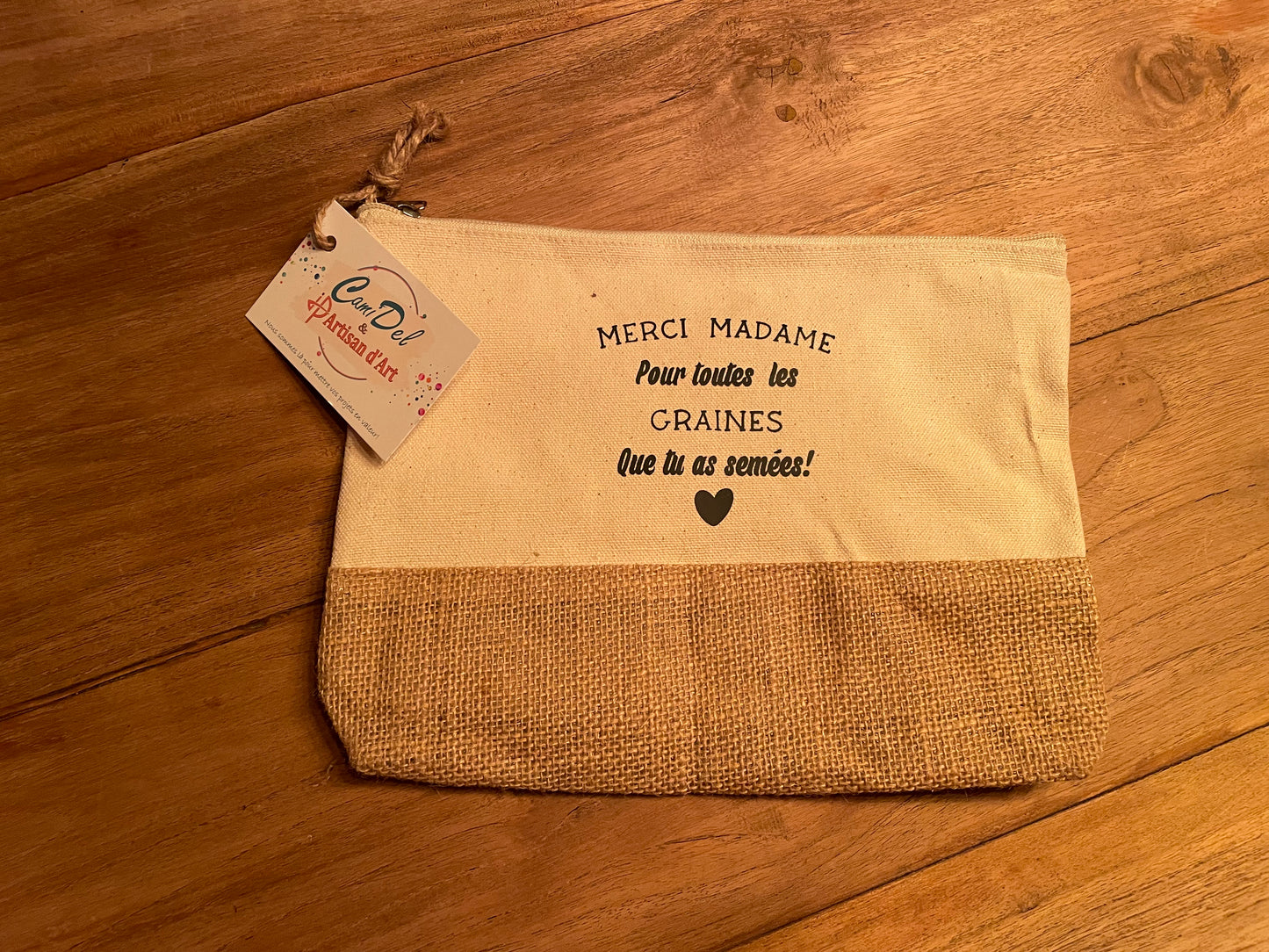 Pochette en toile de coton et jute