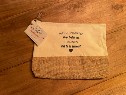 Pochette en toile de coton et jute