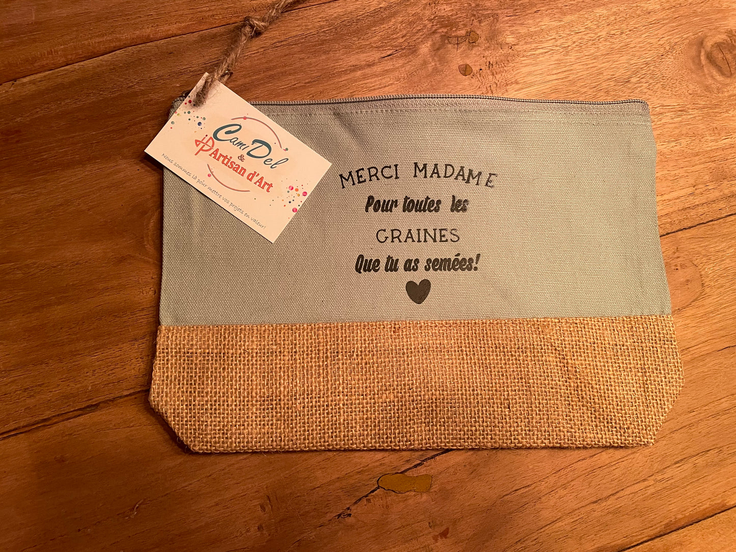 Pochette en toile de coton et jute