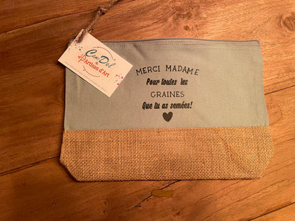 Pochette en toile de coton et jute