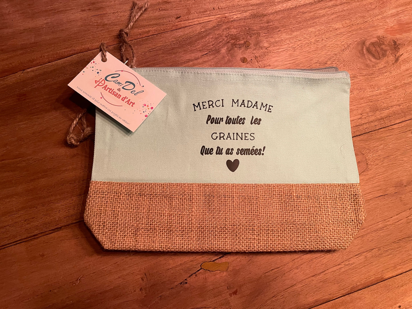 Pochette en toile de coton et jute